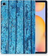 Cover Geschikt voor Samsung Galaxy Tab S6 Lite | Tab S6 Lite 2022 Siliconen Hoesje met naam Personaliseren Wood Blue met transparant zijkanten