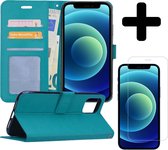 Hoes voor iPhone 12 Pro Max Hoesje Book Case Met Screenprotector Met Dichte Notch - Hoes voor iPhone 12 Pro Max Hoes Wallet Cover Met Screenprotector - Turquoise