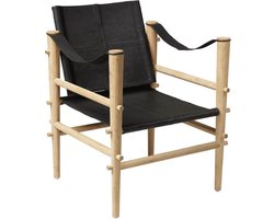 Cinas - Noble Fauteuil Zwart - Duurzaam Bamboe - Echt lederen zitting - Scandinavisch Design