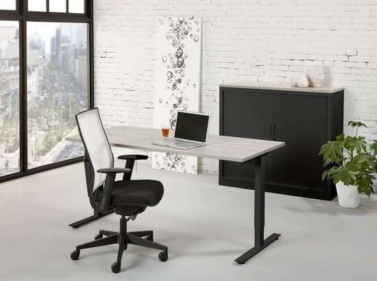 Ergonomisch design t-poot bureau Teez breed 140CM diep 80CM bladkleur Wit framekleur Antraciet (Ral 7016)