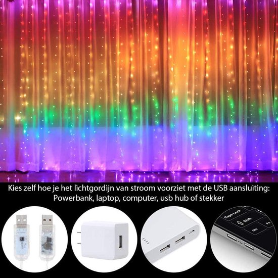 LED lichtgordijn ijsregen, kleurrijke bollen, 200-flg