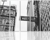 Schilderij - Wall street New York, zwart,wit, 5 delen