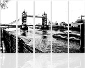 Schilderij , Tower Bridge , Zwart wit ,4 maten , 5 luik , wanddecoratie , Premium print , XXL