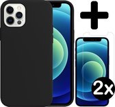 Hoesje Geschikt voor iPhone 12 Pro Max Hoesje Siliconen Case Hoes Met 2x Screenprotector - Hoes Geschikt voor iPhone 12 Pro Max Hoes Cover Case - Zwart