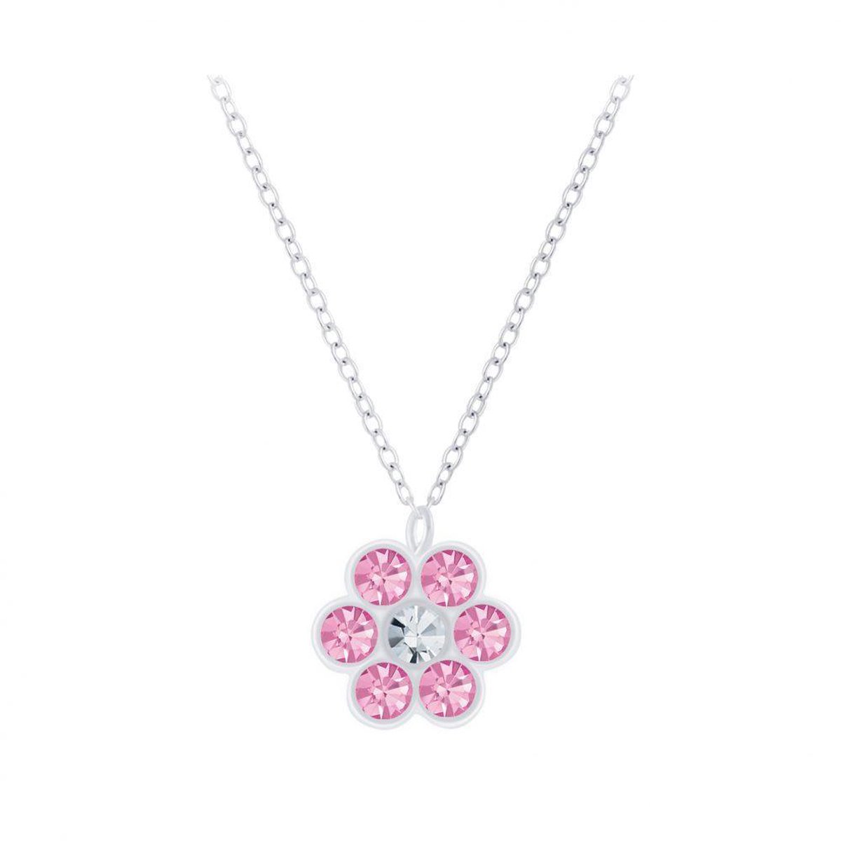 WeLoveSilver - zilveren ketting - bloem hanger - lila kristallen