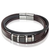 Mendes heren armband Multi Leer Edelstaal Bruin Zwart-21cm