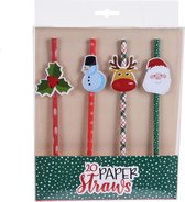 40x Papieren kerst rietjes/drinkrietjes met kerstman, sneeuwpop, rendier en hulst - Papieren rietjes voor kinderen - Multi