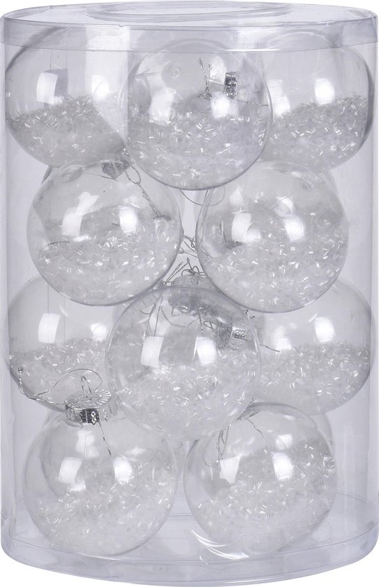trek de wol over de ogen Scheiden hemel 16x Doorzichtige kunststof kerstballen met witte decoratie 8 cm -  Kerstboomversiering | bol.com
