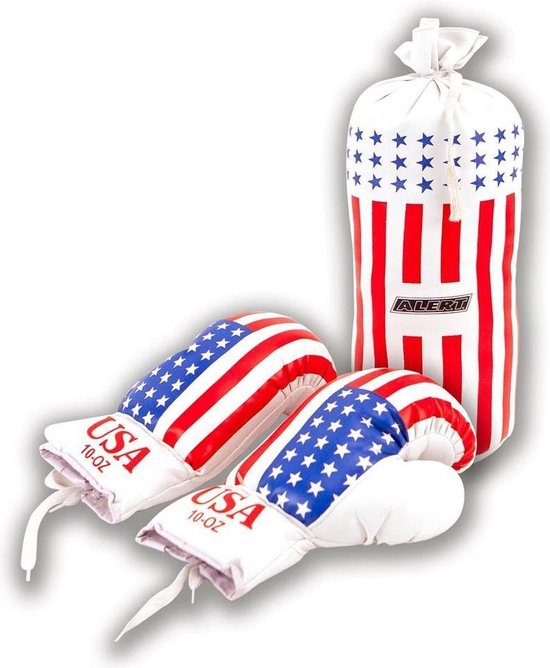 Sportief speelgoed USA boks set met bokszak en handschoenen in tas