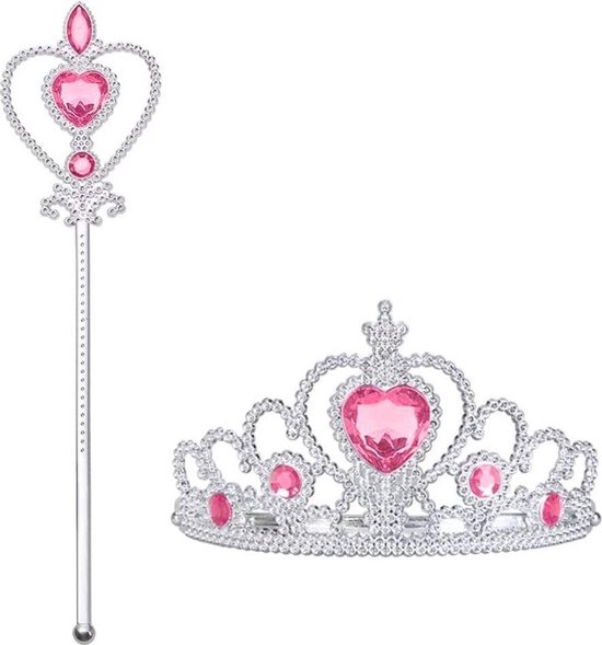 Voor bij je prinsessenjurk meisje - Het Betere Merk - Tiara - Toverstaf - Kroon - Kroon - Verkleedkleding - prinsessen verkleedkleding - Roze