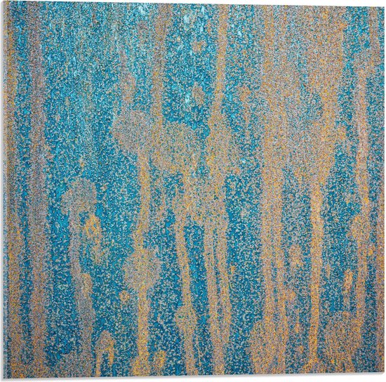 Acrylglas - Blauwe Muur met Geel - 50x50cm Foto op Acrylglas (Met Ophangsysteem)