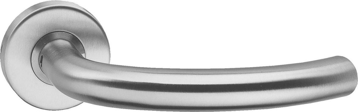 Intersteel Deurkruk half rond geveerd op rozet Ø52x10 met ring rvs geborsteld