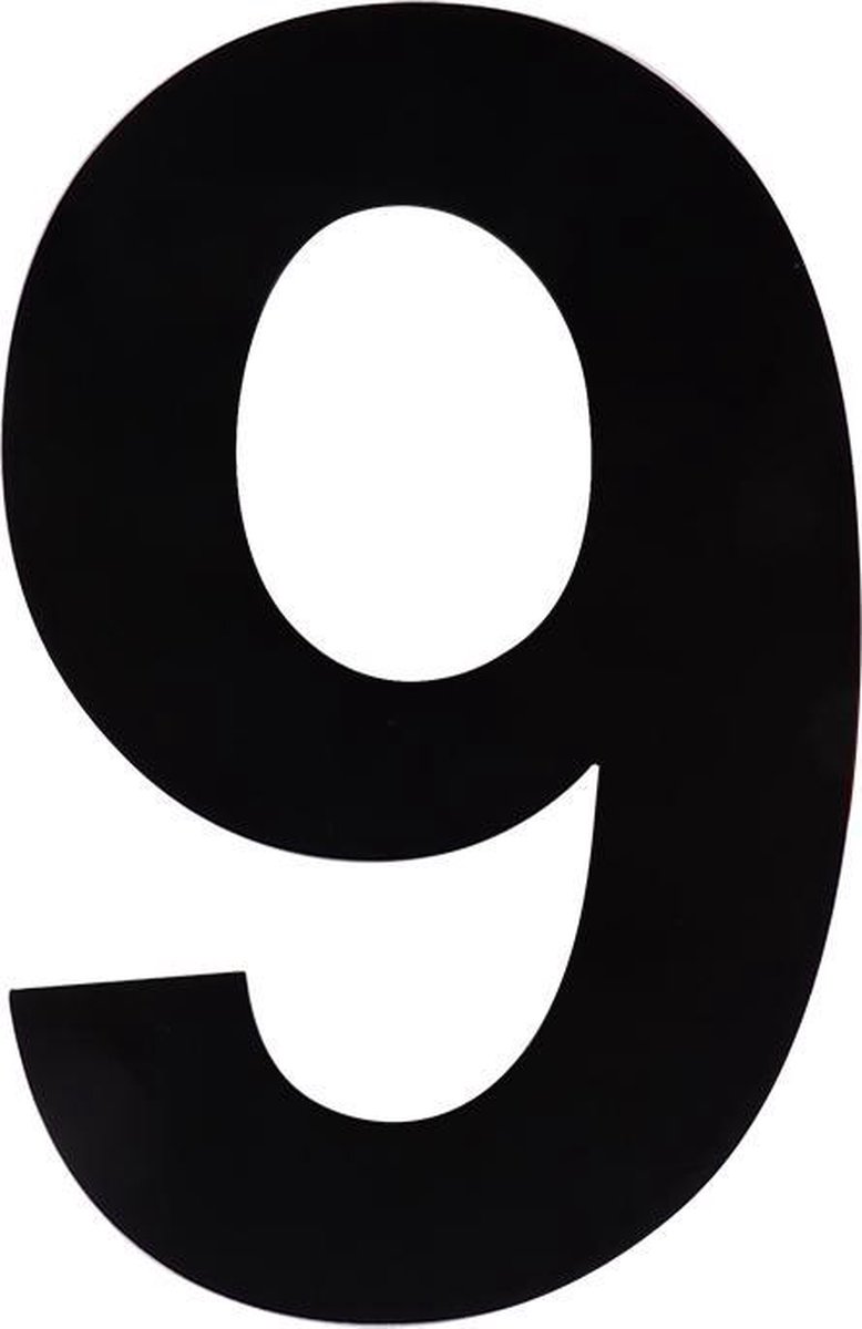 JDBOS ® Huisnummer zwart – Nr. 9 - RVS – 15 cm
