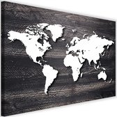 Schilderij Wereldkaart op een zwarte plank, 2 maten, zwart/wit