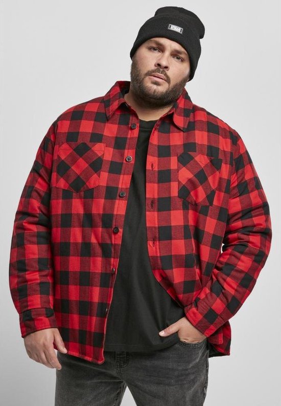 Urban Classics Overhemd Padded Check Flannel Zwart/Rood