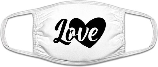 Hart love mondkapje | liefde | valentijn | gezichtsmasker | bescherming | bedrukt | logo | Wit / Zwart mondmasker van katoen, uitwasbaar & herbruikbaar. Geschikt voor OV