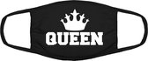 Queen grappig mondkapje | koningin|  kroon | gezichtsmasker | bescherming | bedrukt | logo | Zwart / Wit mondmasker van katoen, uitwasbaar & herbruikbaar. Geschikt voor OV
