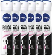 Nivea - Deospray - Black & White Clear - Femme - 6x150 ml - paquet discount
