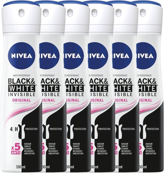 Nivea Deospray - Black & White Clear - Women - Deodorant - 6x 150 ml - Voordeelverpakking - NIVEA