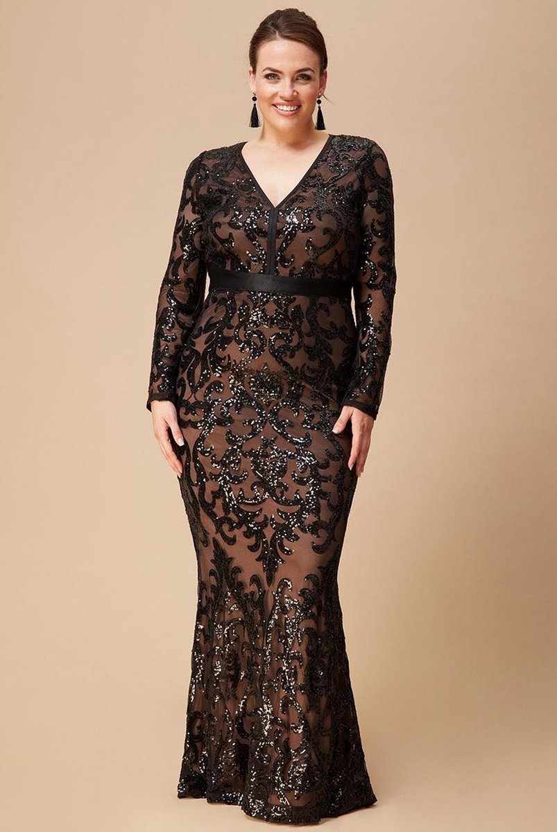 Mooie jurk met pailletten patroon - Maat 44 - Zwart | bol