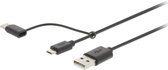 Valueline VLMP60610B1.00 Usb 2.0 Kabel Usb A Male - Usb-micro-b / Usb-c Male 1 M Zwart + Type-c-adapter