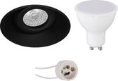 LED Spot Set - Pragmi Nivas Pro - GU10 Fitting - Dimbaar - Inbouw Rond - Mat Zwart - 6W - Warm Wit 3000K - Trimless - Kantelbaar - Ø150mm