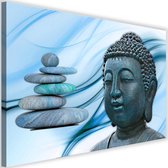 Schilderij Boeddha en Zenstenen , 2 maten , grijs blauw (wanddecoratie)