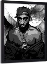 Foto in frame , Tupac ,Rapper , 70x100cm , zwart wit , wanddecoratie