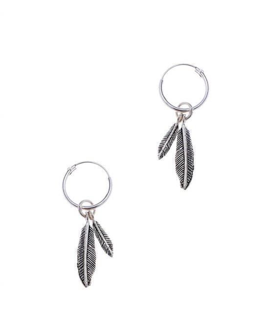 Oorbellen dames | Oorring/oorringen met hanger | Zilveren oorringen met twee veren | WeLoveSilver - WeLoveSilver
