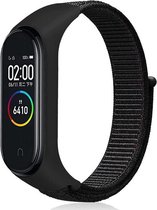 Nylon Smartwatch bandje - Geschikt voor  Xiaomi Mi Band 5 nylon bandje - zwart - Horlogeband / Polsband / Armband