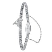 Lucardi - Dames Armband mesh letter A met kristal - Staal - Armband - Cadeau - 19 cm - Zilverkleurig