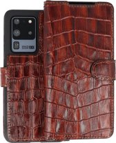 BAOHU Krokodil Handmade Leer Telefoonhoesje - Wallet Case - Portemonnee Hoesje voor Samsung Galaxy S20 Ultra - Bruin