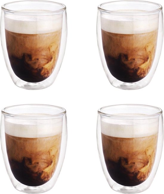 4x Dubbelwandige koffiekopjes/theeglazen 350 ml - Koken en tafelen -  Barista -... | bol.com