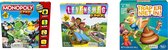 Spellenbundel - Bordspellen - 3 Stuks - Monopoly Junior & Levensweg Junior & Trap Er Niet In