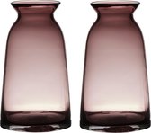 Set van 2x stuks transparante home-basics roze vaas/vazen van glas 23.5 x 12.5 cm - Bloemen/takken/boeketten vaas voor binnen gebruik