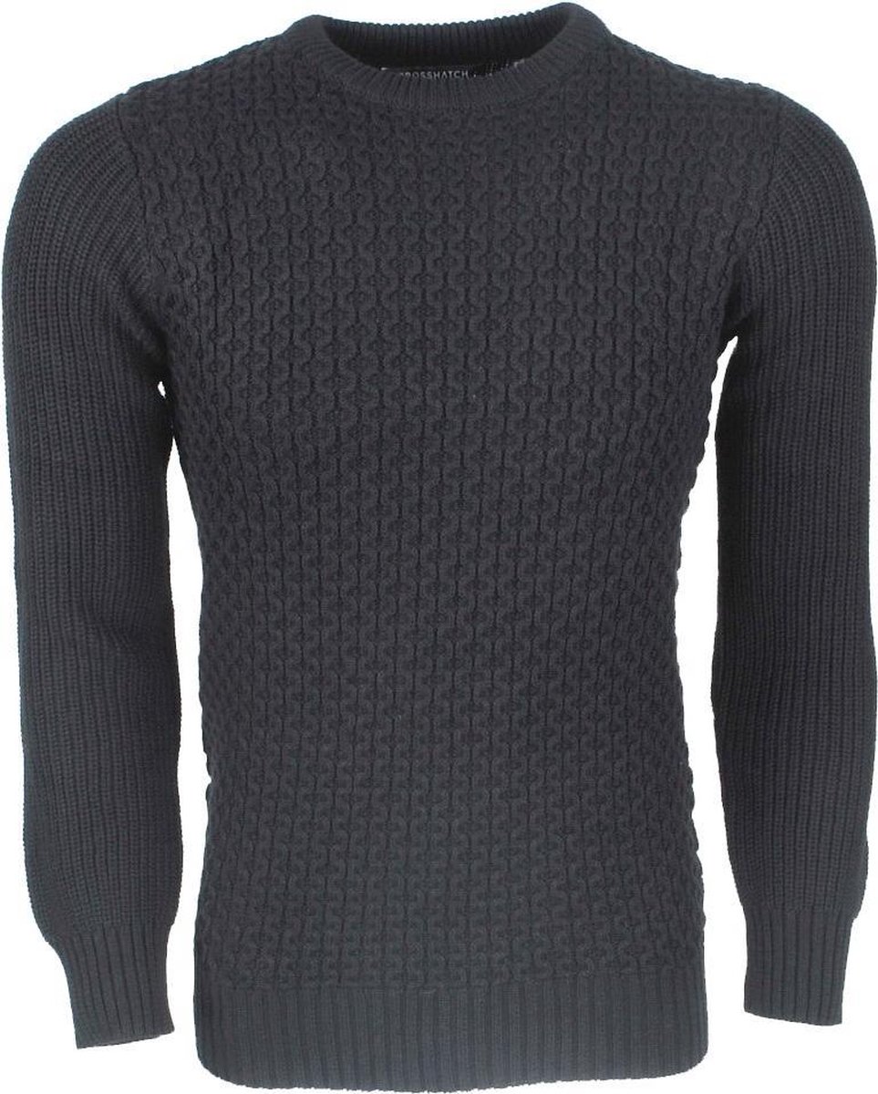 | CrossHatch Heren Trui Grof Gebreid Model Crosshatch Heren Trui Model Lumbert ZwartGrijs Moda