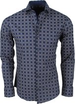 DiNero Milano - Heren Overhemd - Slim Fit- Geblokt/Gestippelt - Navy