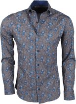 DiNero Milano - Heren Overhemd - Slim Fit - Bloemen - Bruin