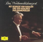 Pochette d'album avec le chef d'orchestre Herbert von Karajan, vêtu d'un smoking, avec l'orchestre des Berliner Philharmoniker. "Das Weihnachtskonzert" en lettres blanches.