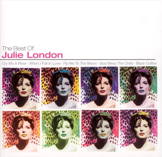 Tegels van Julie London's portret met luipaardprint achtergronden in verschillende kleuren.