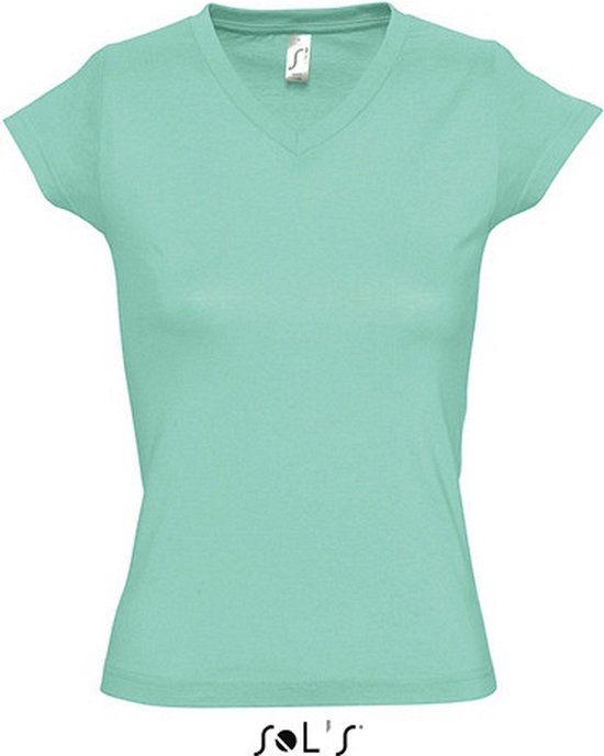 Dames t-shirt  V-hals mint groen 44 (2XL)