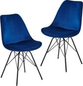 Pippa Design set van 2 fluwelen eetkamerstoelen - blauw