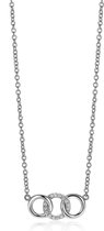 ZINZI zilveren ketting 45cm met 3 open rondjes verbonden wit ZIC2045