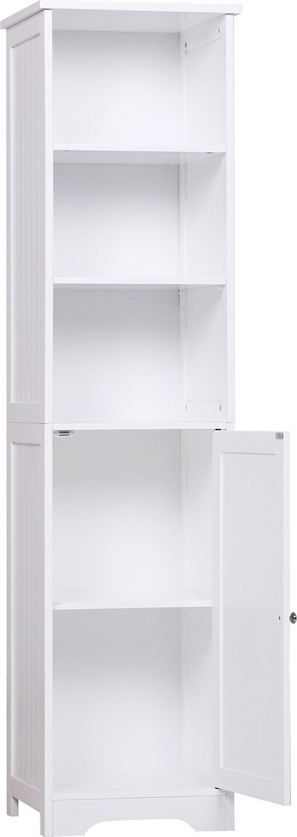 kleankin Badezimmerschrank Badschrank mit 3 offenen Fächern, Bad Hochschrank mit 1 Schrankfach, Aufbewahrungsschrank für Badezimmer, Wohnzimmer, Weiß, 40 x 38 x 160 cm