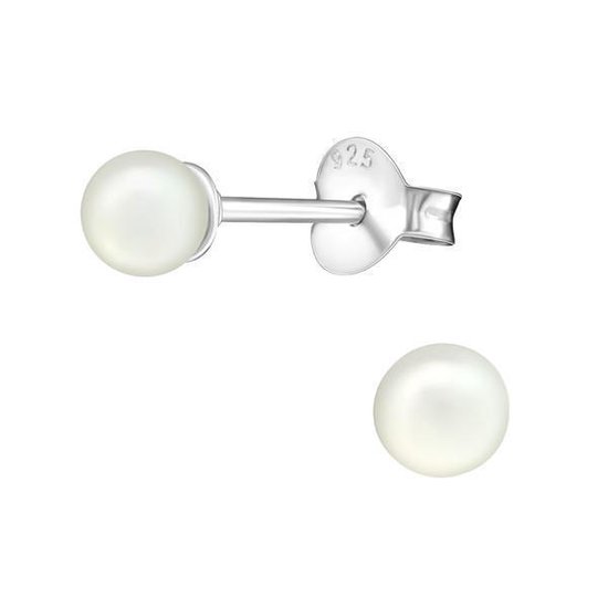 Aramat jewels ® - Zilveren pareloorbellen 925 zilver creme 4mm