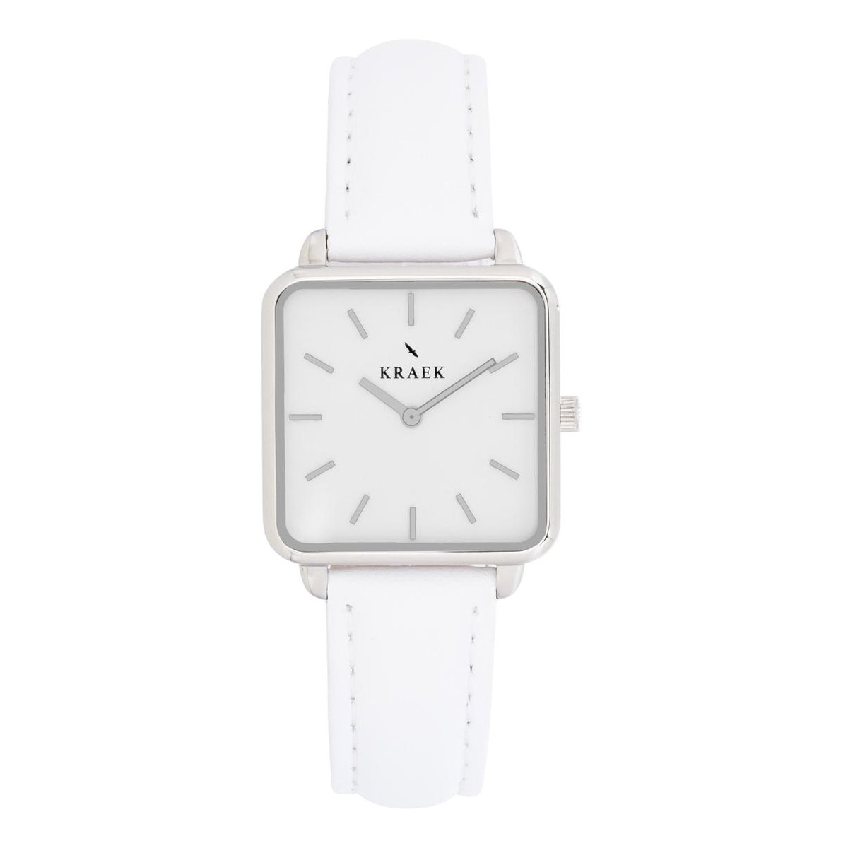 KRAEK Vieve Zilver Wit 28 mm | Dames Horloge | Wit Leren horlogebandje | Vierkant | Minimaal Design