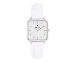KRAEK Vieve Zilver Wit 28 mm | Dames Horloge | Wit Leren horlogebandje | Vierkant | Minimaal Design