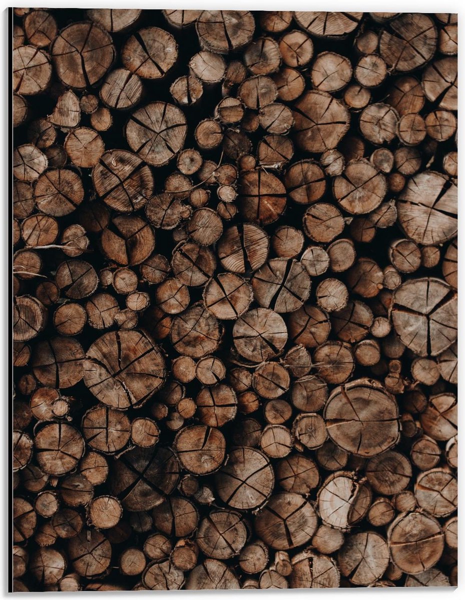Dibond - Houten Palen Opgestapeld - 30x40cm Foto op Aluminium (Wanddecoratie van metaal)