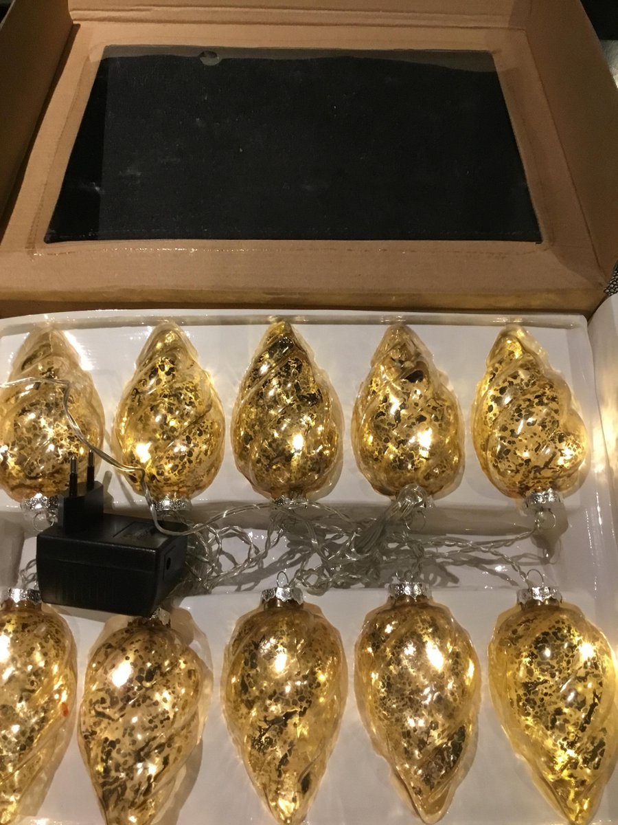 Kerstverlichting Goud doorzichtig glas 10 lampen