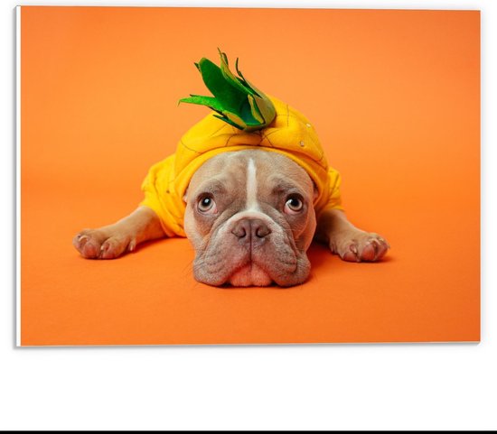 Forex - Hond met Ananas op Oranje Achtergrond - 40x30cm Foto op Forex | bol.com